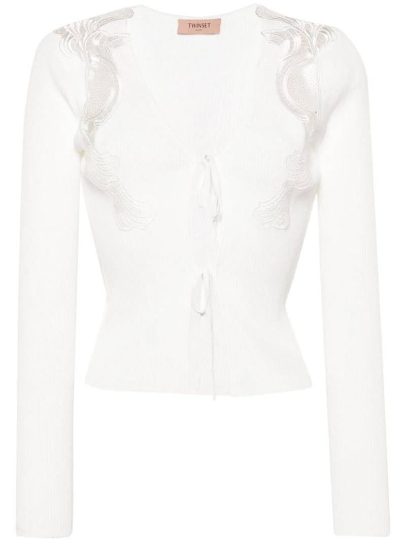 TWINSET lace laced-up cardigan - White von TWINSET