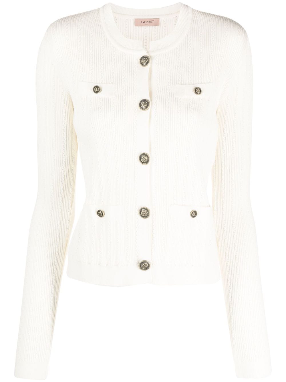 TWINSET logo-buttons ribbed cardigan - White von TWINSET