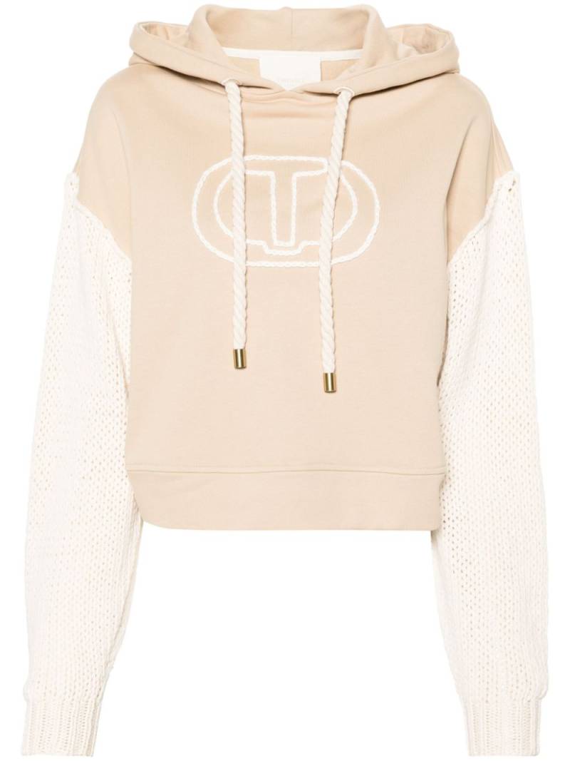 TWINSET logo-embroidered cotton hoodie - Neutrals von TWINSET