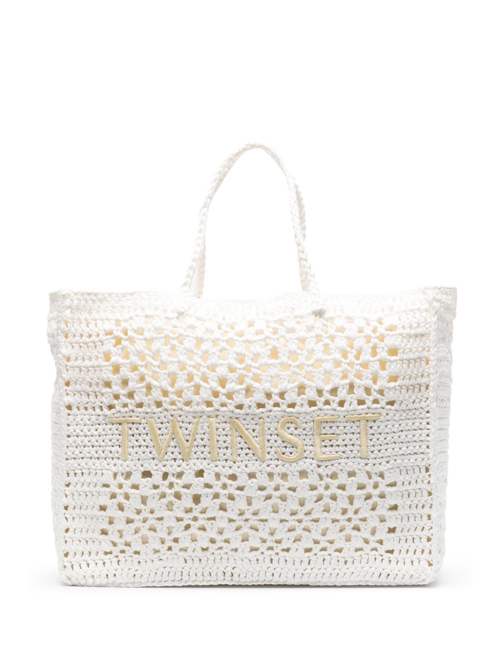 TWINSET logo-embroidered crochet tote bag - White von TWINSET