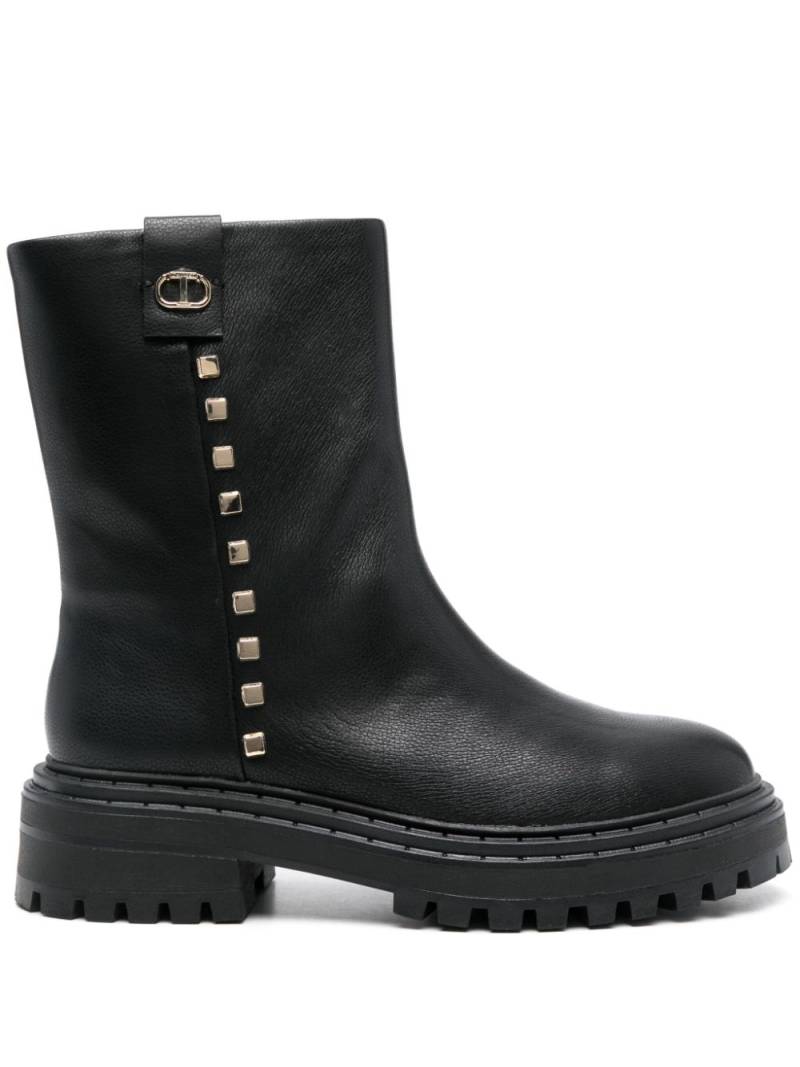 TWINSET logo-plaque biker boots - Black von TWINSET