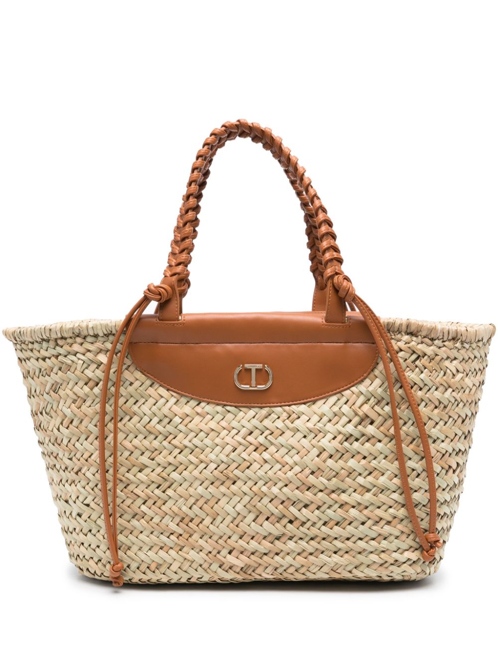 TWINSET logo-plaque interwoven tote bag - Neutrals von TWINSET