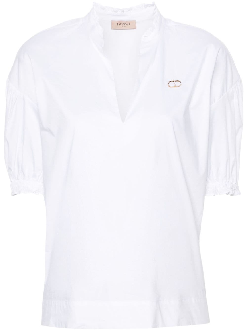 TWINSET logo-plaque ruffled-trim blouse - White von TWINSET