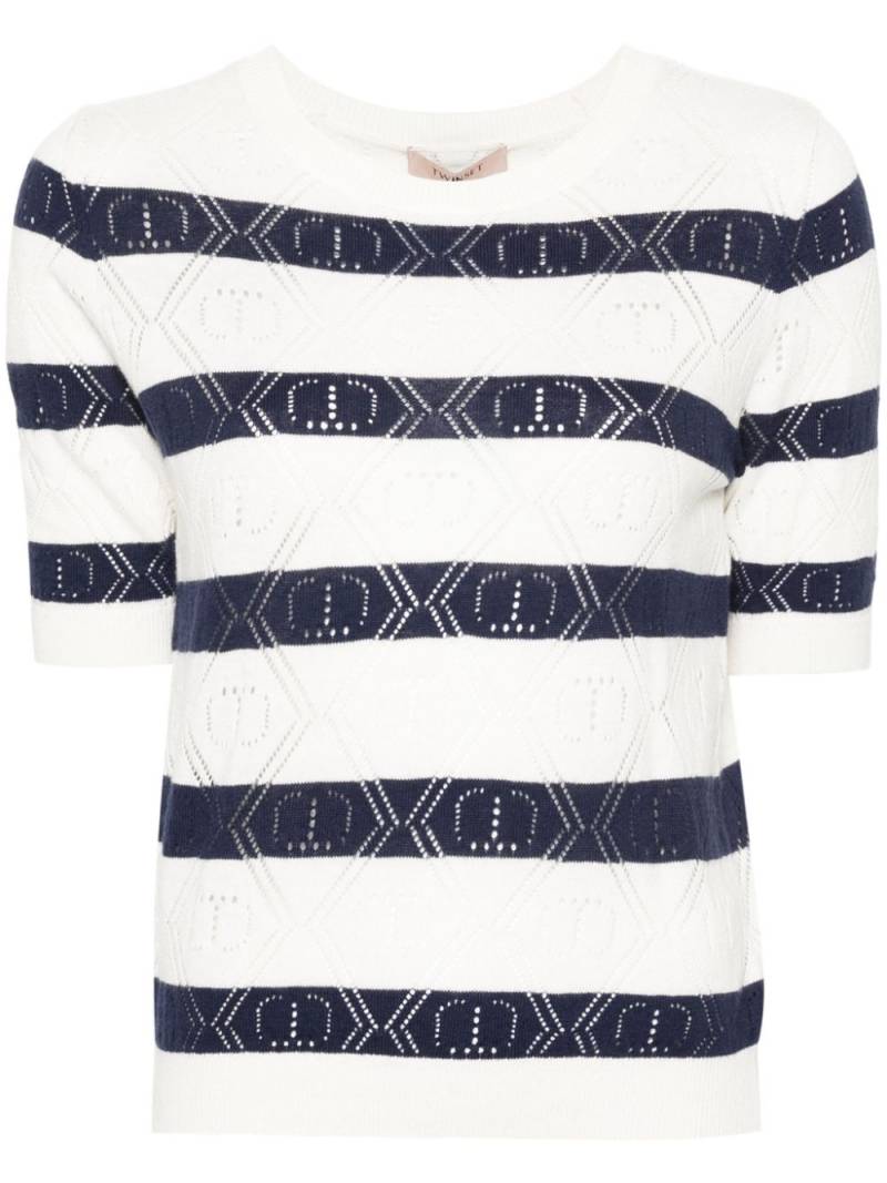 TWINSET open-knit-detailing striped top - White von TWINSET