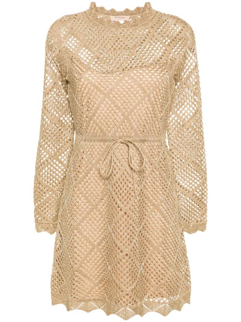 TWINSET open-knit lurex mini dress - Neutrals von TWINSET