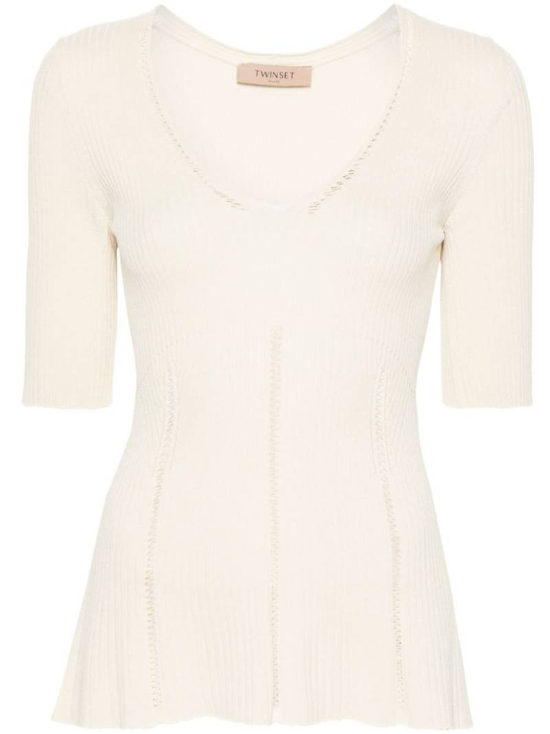 TWINSET pointelle-detail knitted top - Neutrals von TWINSET