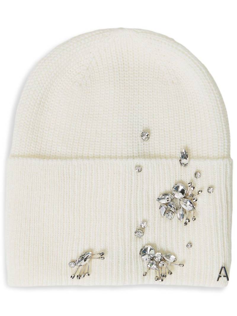 TWINSET rhinestone-embellished rib knit beanie - White von TWINSET