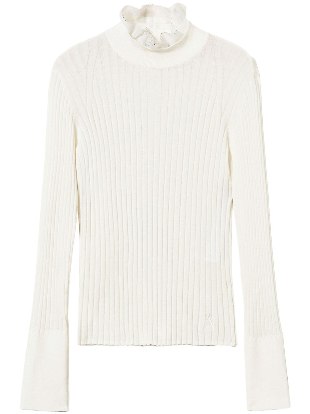 TWINSET ruffle-detail ribbed jumper - White von TWINSET