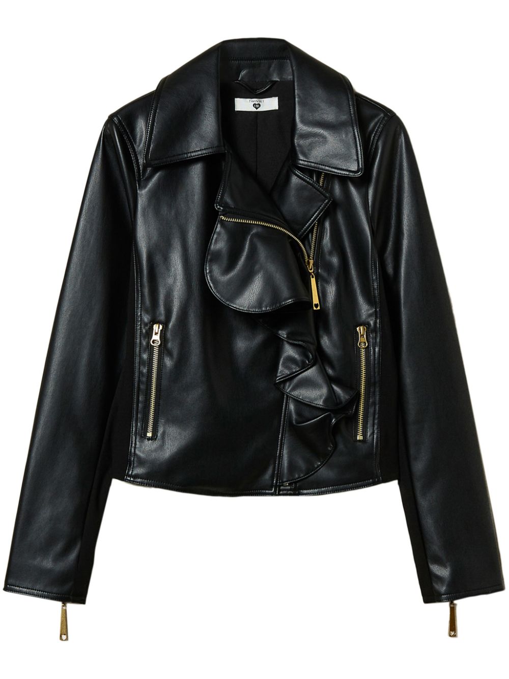 TWINSET ruffled faux-leather biker jacket - Black von TWINSET