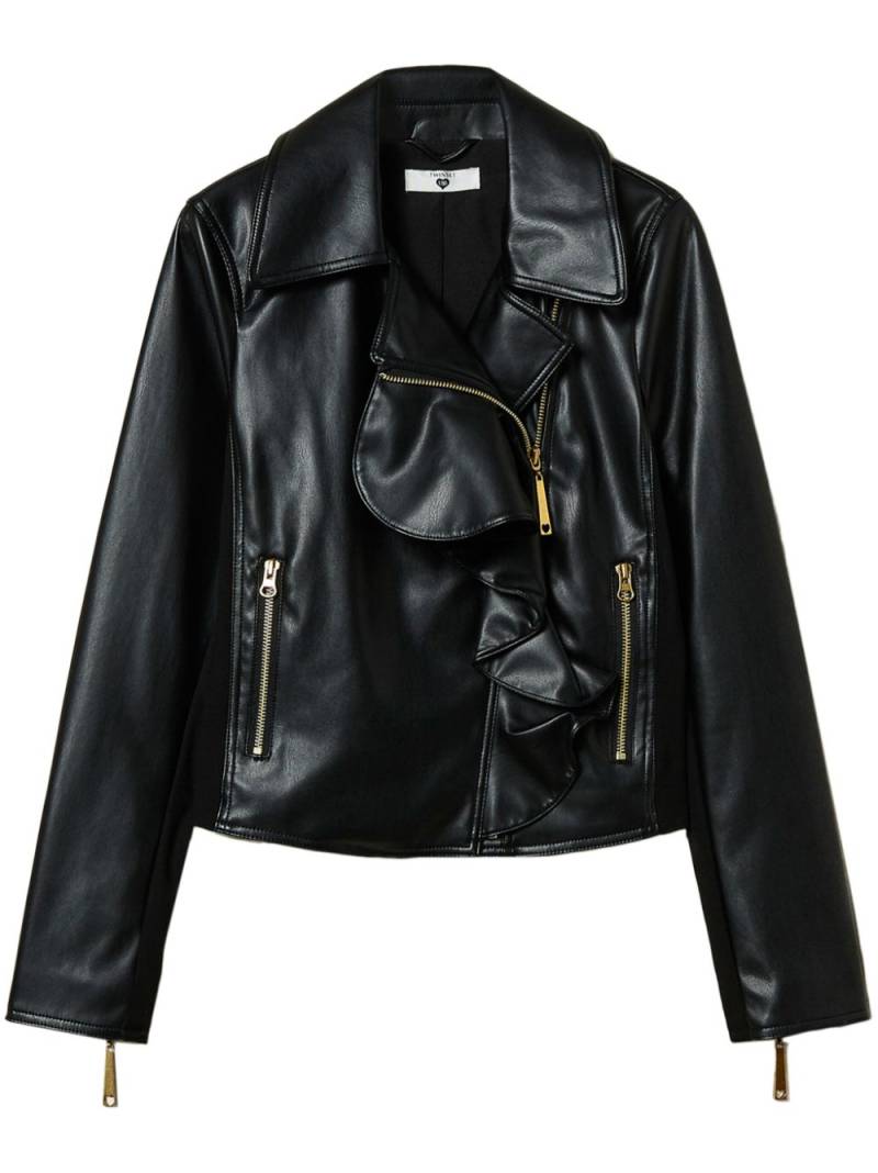 TWINSET ruffled faux-leather biker jacket - Black von TWINSET