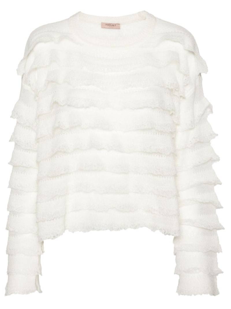 TWINSET ruffled open-knit jumper - White von TWINSET