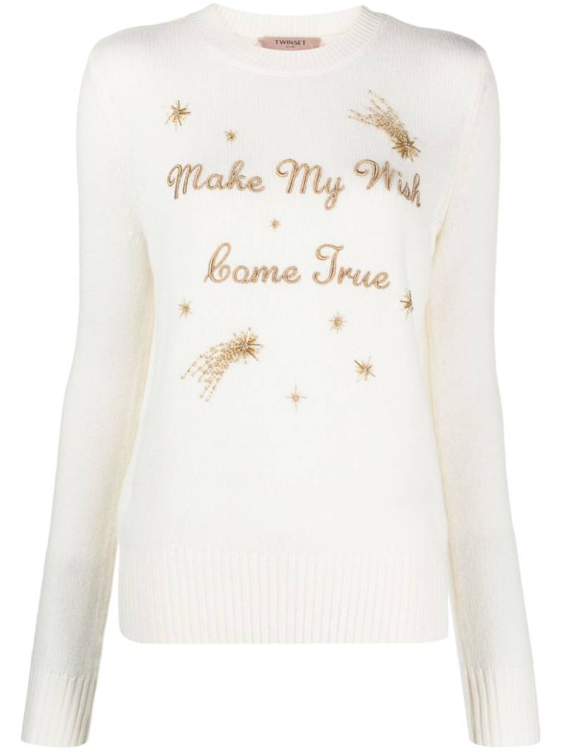 TWINSET slogan-embroidered ribbed-knit jumper - White von TWINSET