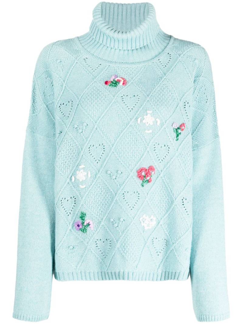 TWINSET x Marco Rambaldi floral-embroidered roll-neck jumper - Blue von TWINSET