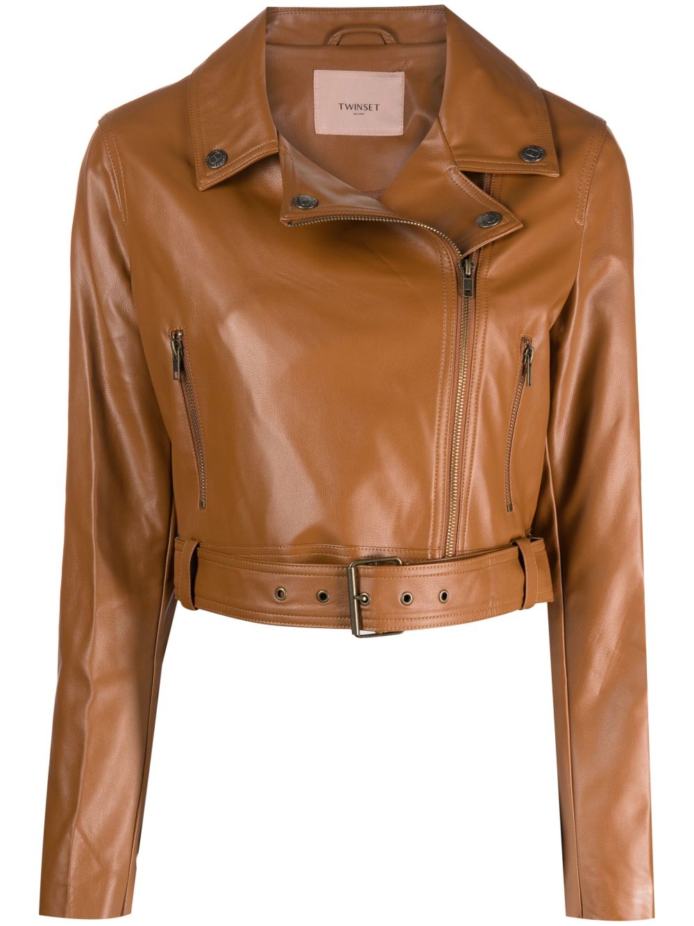 TWINSET zip-up faux-leather biker jacket - Brown von TWINSET