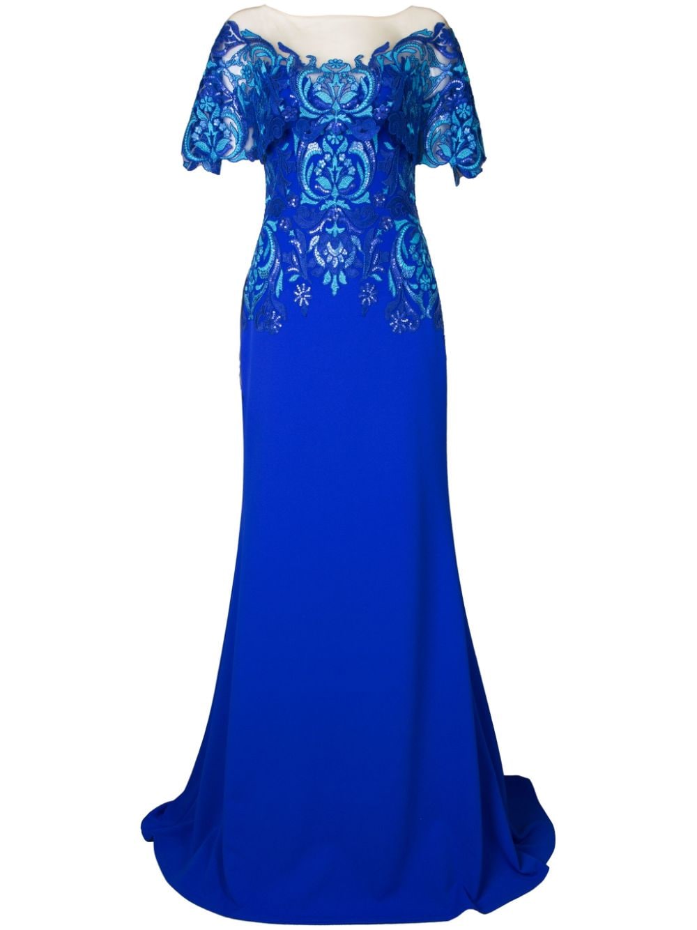 Tadashi Shoji ruffled sleeve Illusion gown - Blue von Tadashi Shoji