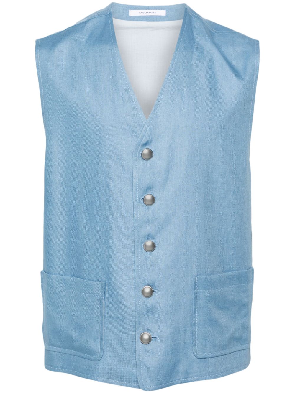 Tagliatore V-neck linen waistcoat - Blue von Tagliatore