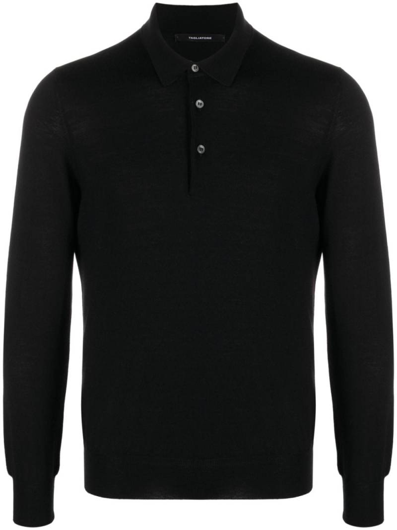 Tagliatore button-fastening virgin wool polo shirt - Black von Tagliatore