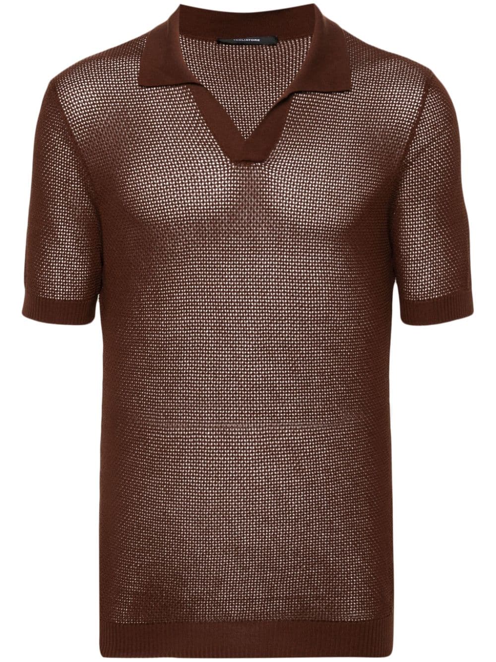 Tagliatore crochet-knit cotton polo shirt - Brown von Tagliatore