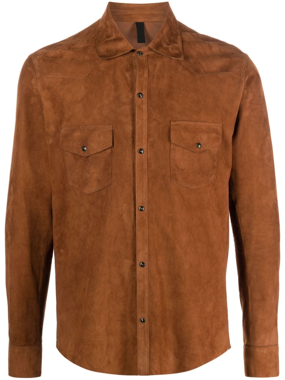 Tagliatore spread-collar leather shirt - Brown von Tagliatore