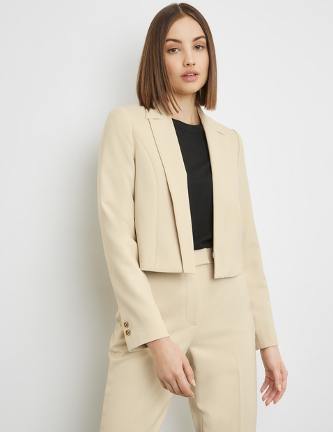 TAIFUN Damen Boleroblazer aus feiner Stretch-Qualität 48 cm Revers Langarm unifarben Beige TAIFUN Damen Boleroblazer aus feiner Stretch-Qualität 48 cm Revers Langarm unifarben Beige von Taifun