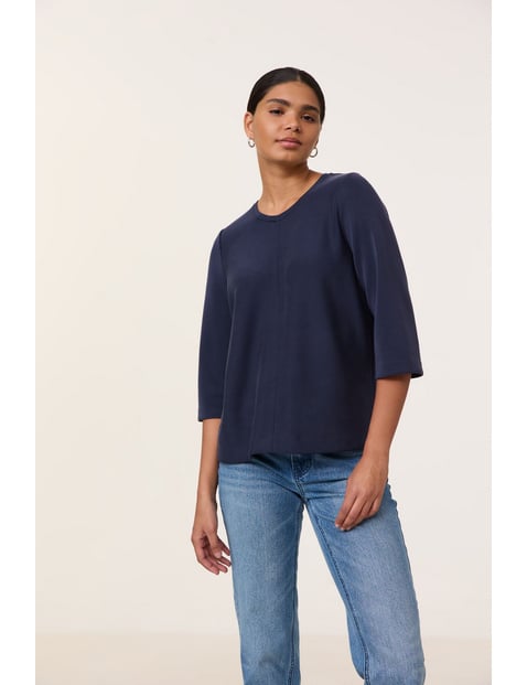 TAIFUN Damen 3/4 Arm Sweatshirt aus Sandy Washed Sweat 60cm Rundhals, Blau von Taifun