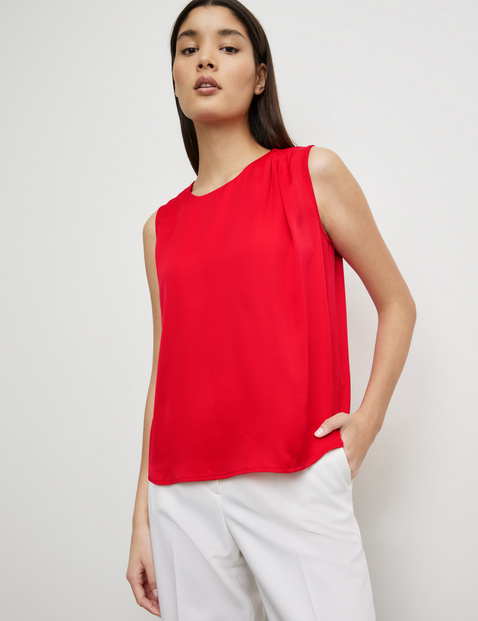 TAIFUN Damen Ärmellose Bluse mit Falten-Detail 56cm Rundhals Viskose Rot von Taifun