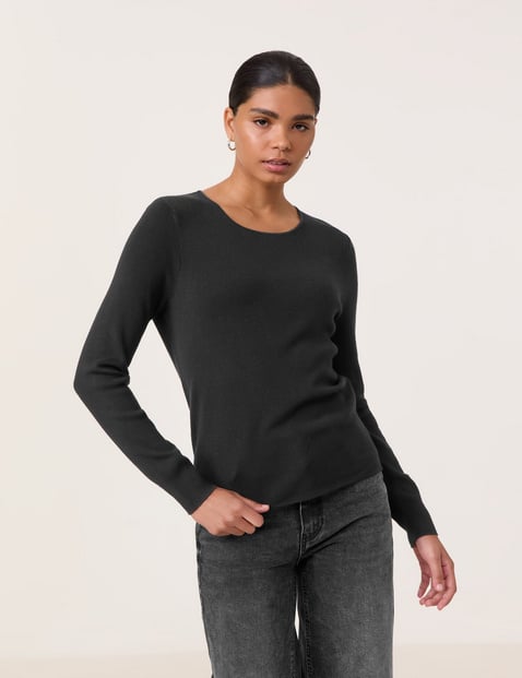 TAIFUN Damen Basic Pullover Langarm Rundhals Viskose Schwarz von Taifun