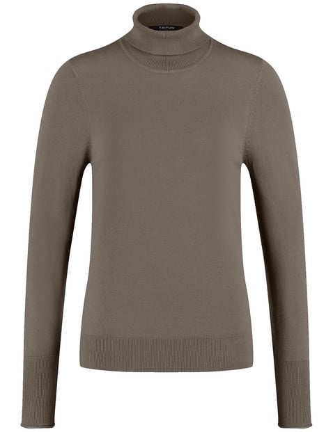 TAIFUN Damen Basic Pullover mit Rollkragen 62cm Langarm Turtleneck Viskose Braun von Taifun