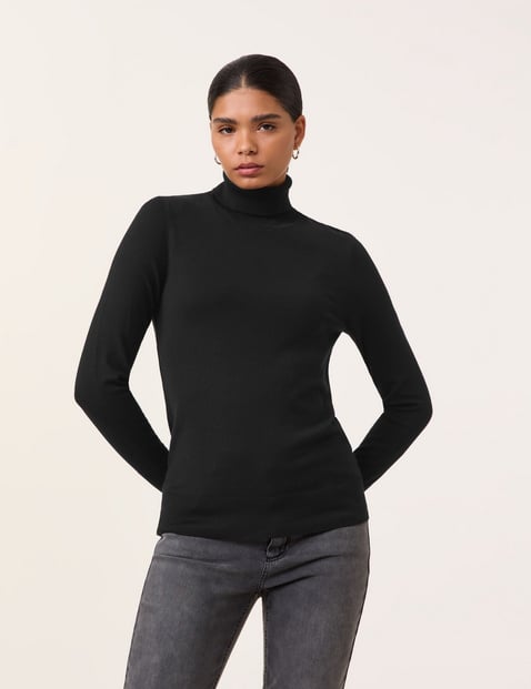 TAIFUN Damen Basic Pullover mit Rollkragen Langarm Viskose, Schwarz von Taifun