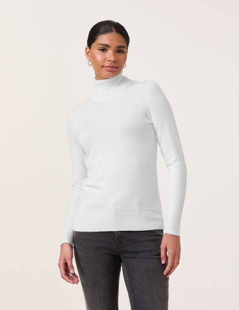 TAIFUN Damen Basic Pullover mit Rollkragen 62cm Langarm Turtleneck Viskose Weiss von Taifun