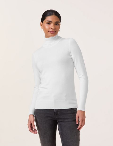 TAIFUN Damen Basic Pullover mit Rollkragen 62cm Langarm Turtleneck Viskose, Weiss von Taifun