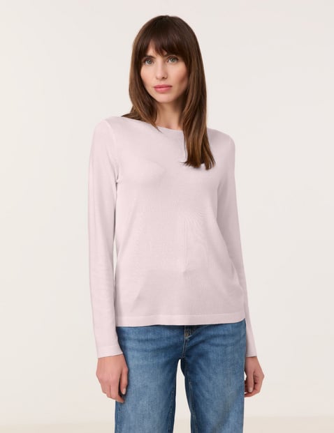 TAIFUN Damen Basic Pullover mit U-Bootausschnitt Langarm Viskose, Pink von Taifun