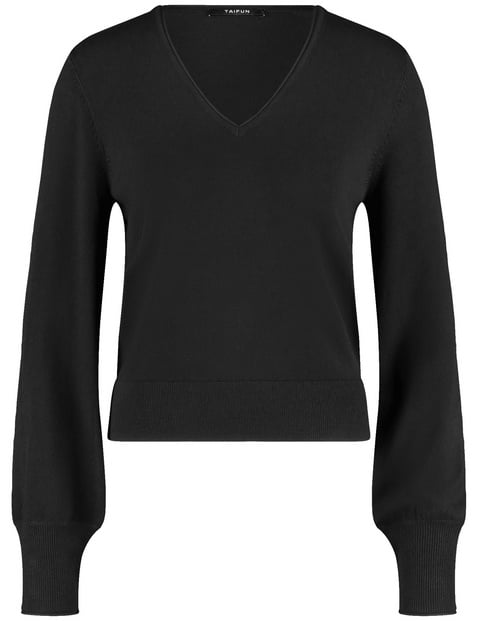 TAIFUN Damen Basic Pullover mit V-Ausschnitt Langarm Viskose Schwarz von Taifun