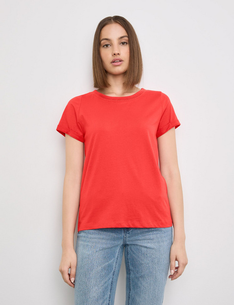 TAIFUN Damen Basic T-Shirt 62cm Kurzarm Rundhals Baumwolle Rot von Taifun