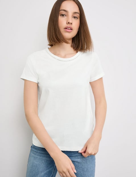 TAIFUN Damen Basic T-Shirt 62cm Kurzarm Rundhals Baumwolle Weiss von Taifun