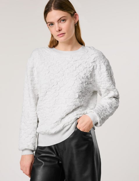 TAIFUN Damen Baumwoll-Pullover mit Struktur Langarm|Ärmelbündchen Baumwolle, Weiss von Taifun