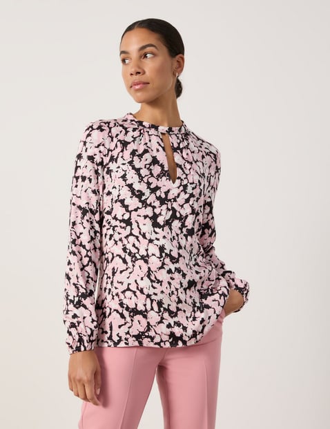 TAIFUN Damen Bluse mit Ausschnittschlitzen 64cm Langarm Stehkragen Viskose Pink gemustert von Taifun