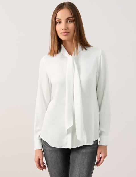 TAIFUN Damen Bluse mit Schleifenkragen 62cm Langarm Viskose Weiss von Taifun