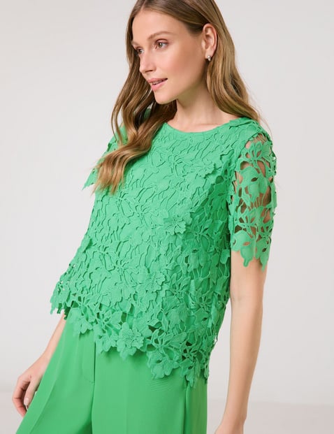 TAIFUN Damen Blusenshirt aus Spitze 56 cm Rundhals Kurzarm unifarben Grün TAIFUN Damen Blusenshirt aus Spitze 56 cm Rundhals Kurzarm unifarben Grün von Taifun