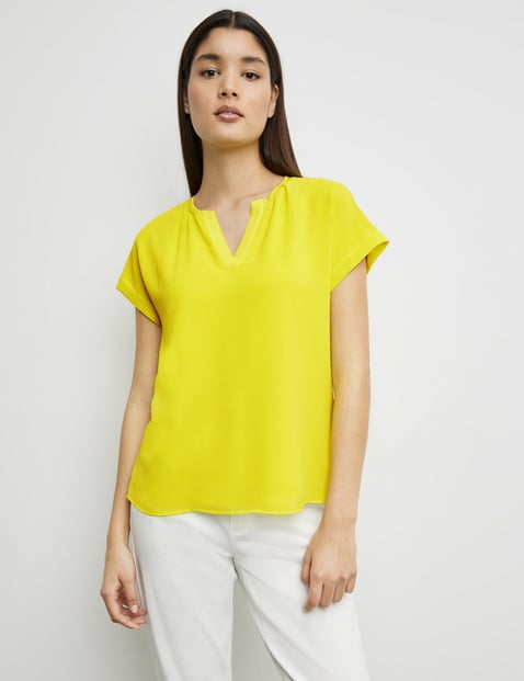 TAIFUN Damen Blusenshirt mit Chiffon-Layer 62cm Kurzarm Offener Kragen Viskose Gelb von Taifun