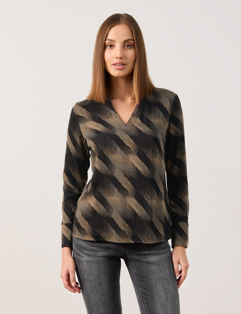 TAIFUN Damen Blusenshirt mit V-Ausschnitt Viskose 62 cm Langarm gemustert Braun TAIFUN Damen Blusenshirt mit V-Ausschnitt Viskose 62 cm Langarm gemustert Braun von Taifun