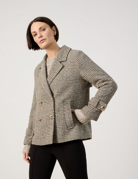 TAIFUN Damen Cabanjacke mit Glencheck-Karo 68 cm Revers Langarm kariert Braun TAIFUN Damen Cabanjacke mit Glencheck-Karo 68 cm Revers Langarm kariert Braun von Taifun