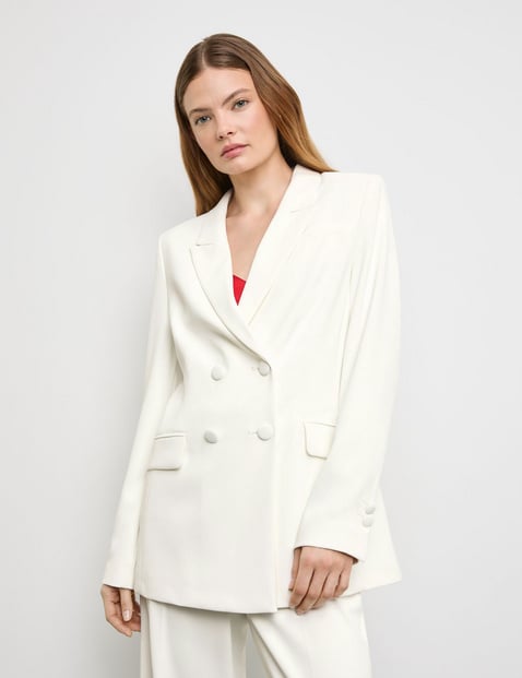 TAIFUN Damen Doppelreihiger Blazer 70cm Langarm Revers Weiss von Taifun