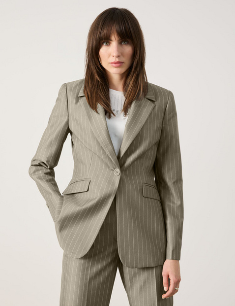 TAIFUN Damen Eleganter Blazer mit Nadelstreifen 70cm Langarm Revers Grün gestreift von Taifun