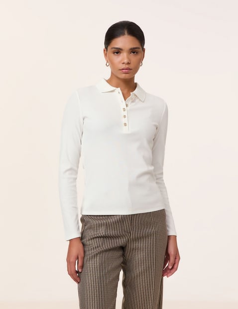 TAIFUN Damen Feines Poloshirt mit langem Arm Lyocell 60 cm Mit Kragen Langarm unifarben Weiss TAIFUN Damen Feines Poloshirt mit langem Arm Lyocell 60 cm Mit Kragen Langarm unifarben Weiss von Taifun