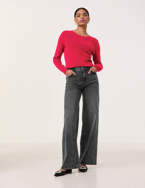 TAIFUN Damen Jeans mit weitem Bein Wide Leg Baumwolle Normale Leibhöhe Grau von Taifun