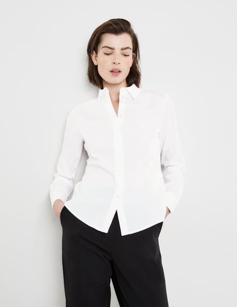 TAIFUN Damen Klassische Hemdbluse aus Baumwoll-Stretch 64cm Langarm Hemdkragen Baumwolle Weiss von Taifun