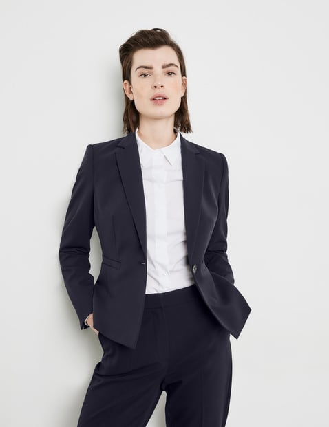 TAIFUN Damen Klassischer Blazer aus knitterarmer Qualität 60 cm Revers Langarm unifarben Blau von Taifun