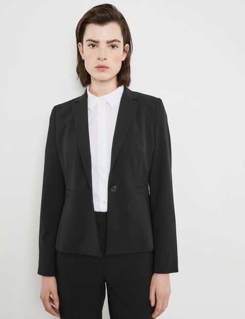 TAIFUN Damen Klassischer Blazer aus knitterarmer Qualität 60 cm Revers Langarm unifarben Schwarz von Taifun