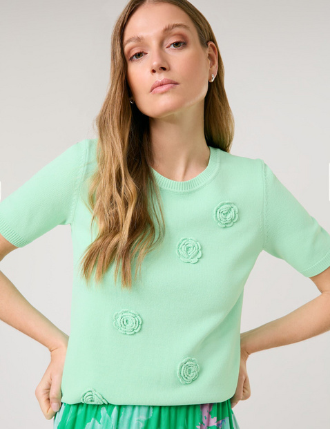 TAIFUN Damen Kurzarmpullover mit Häkel-Blumen Viskose, Grün TAIFUN Damen Kurzarmpullover mit Häkel-Blumen Viskose, Grün von Taifun